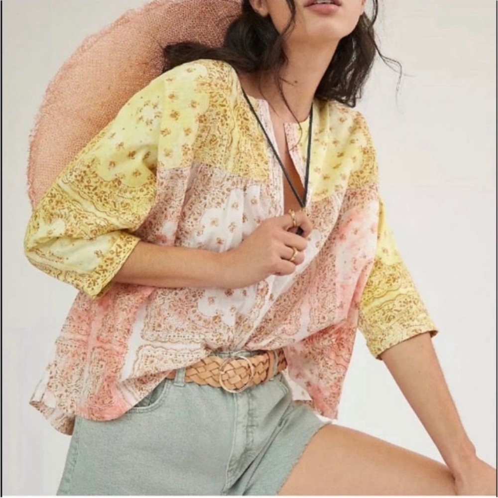 Anthropologie Pilcro Tavi floral print cotton Blouse Sz M